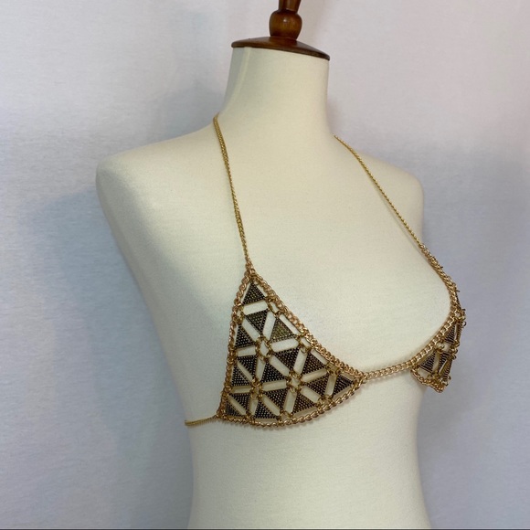 Sexy Antiqued Metal Triangular Hollowed Out Bra Harness - Picture 10 of 15